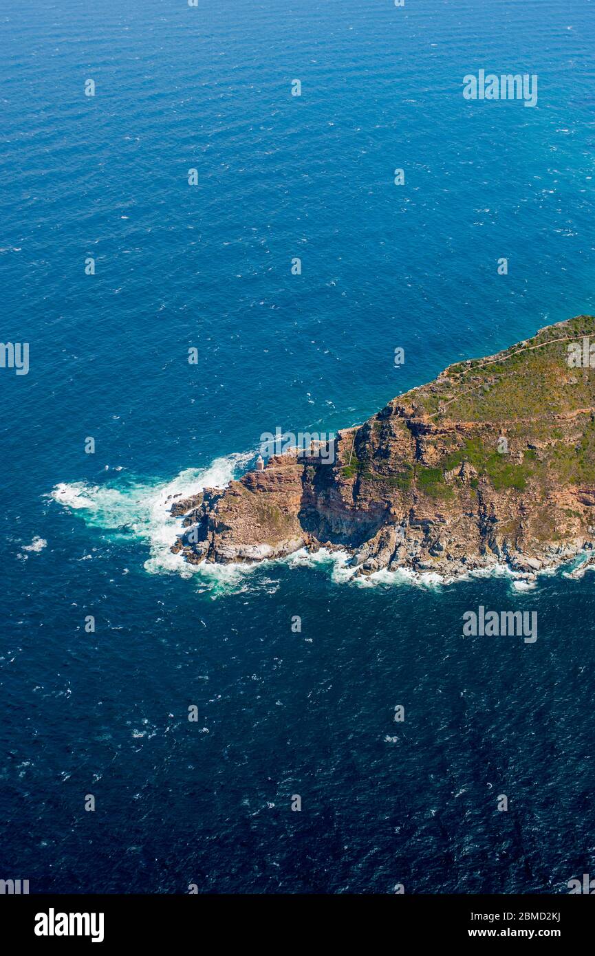 Vue aérienne de Cape point dans le parc national de Table Mountain, près du Cap, Cap occidental, Afrique du Sud. Banque D'Images