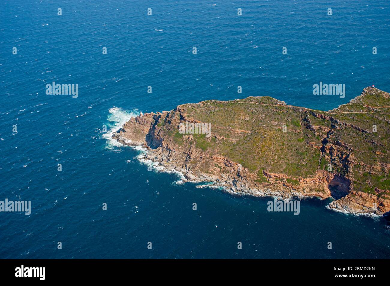 Vue aérienne de Cape point dans le parc national de Table Mountain, près du Cap, Cap occidental, Afrique du Sud. Banque D'Images