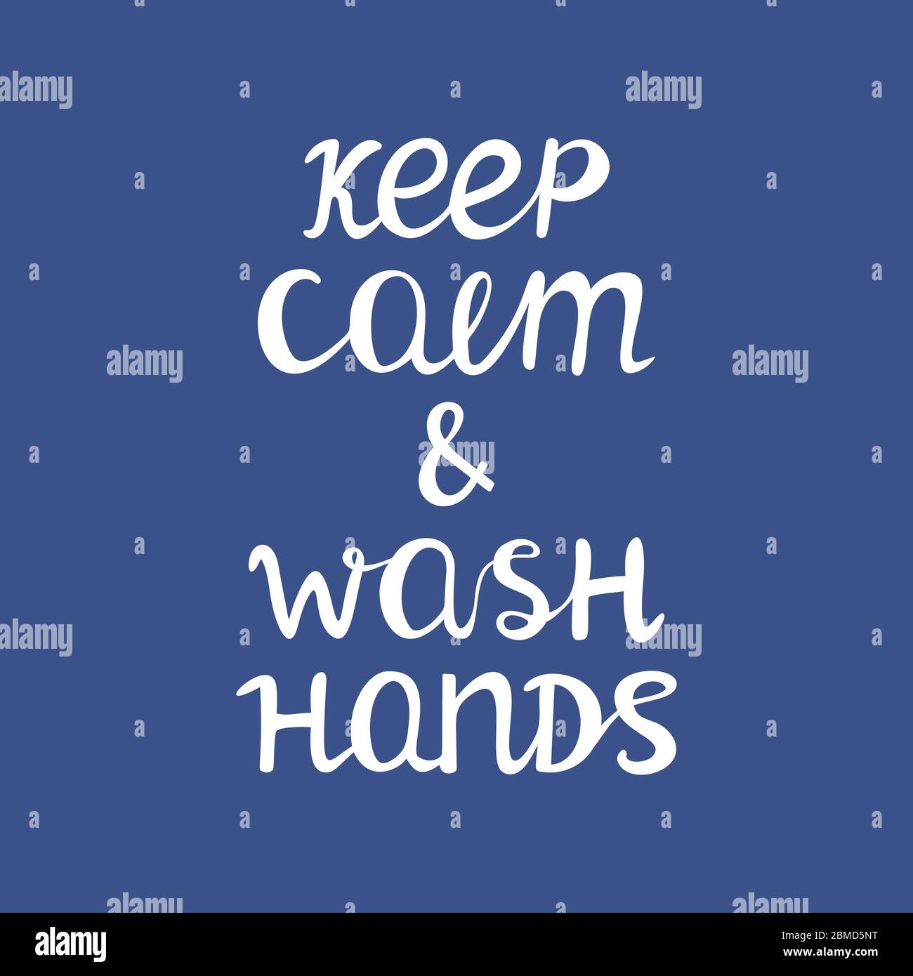 Restez calme et lavez-vous les mains. Quarantaine du devis. Jolie typographie dessinée à la main. Guillemet blanc sur fond bleu. Illustration de stock vectoriel. Illustration de Vecteur