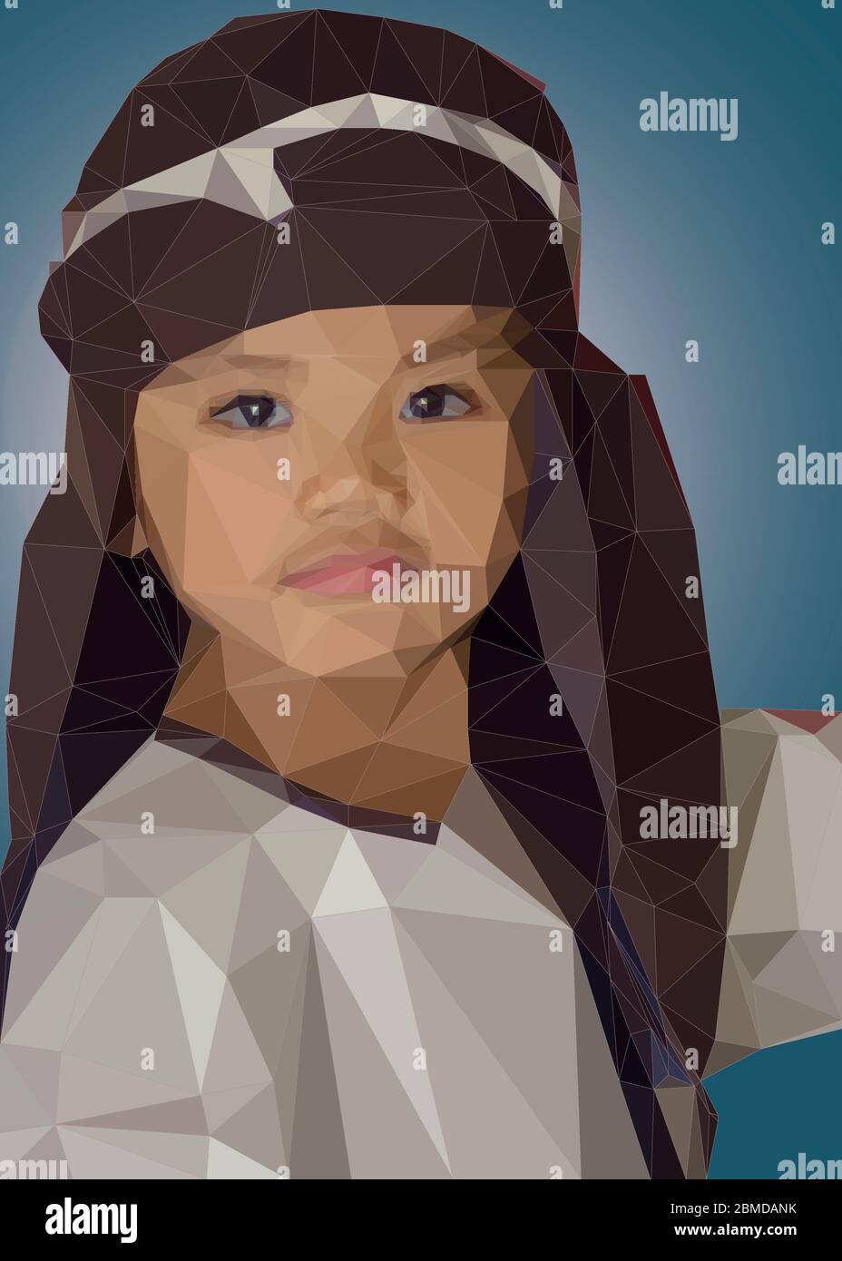 Une petite illustration polygonale d'un garçon portant un costume arabe Banque D'Images