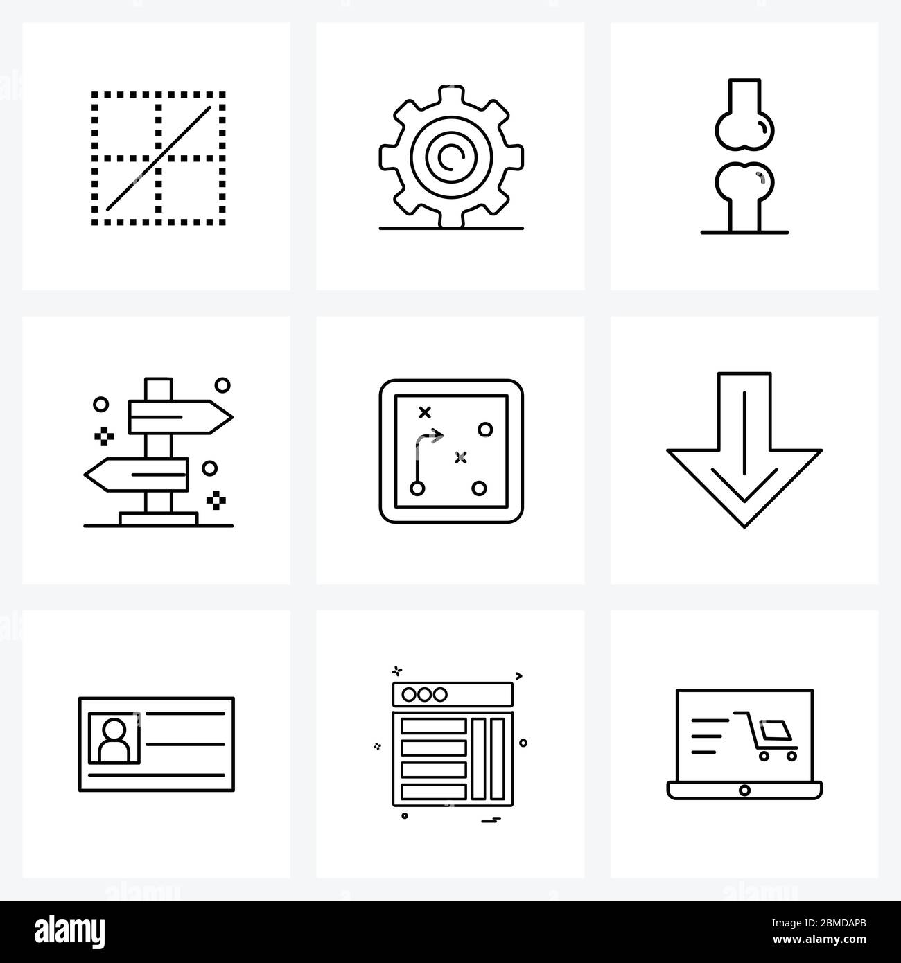 Ensemble de 9 icônes de ligne simple de divers, trajet, joint, déplacement, illustration du vecteur de pointeur Illustration de Vecteur