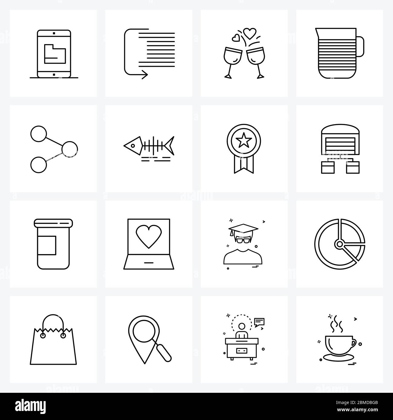 Ensemble de 16 symboles et symboles d'icônes de ligne de partage, repas, marche, café, boissons Illustration vectorielle Illustration de Vecteur