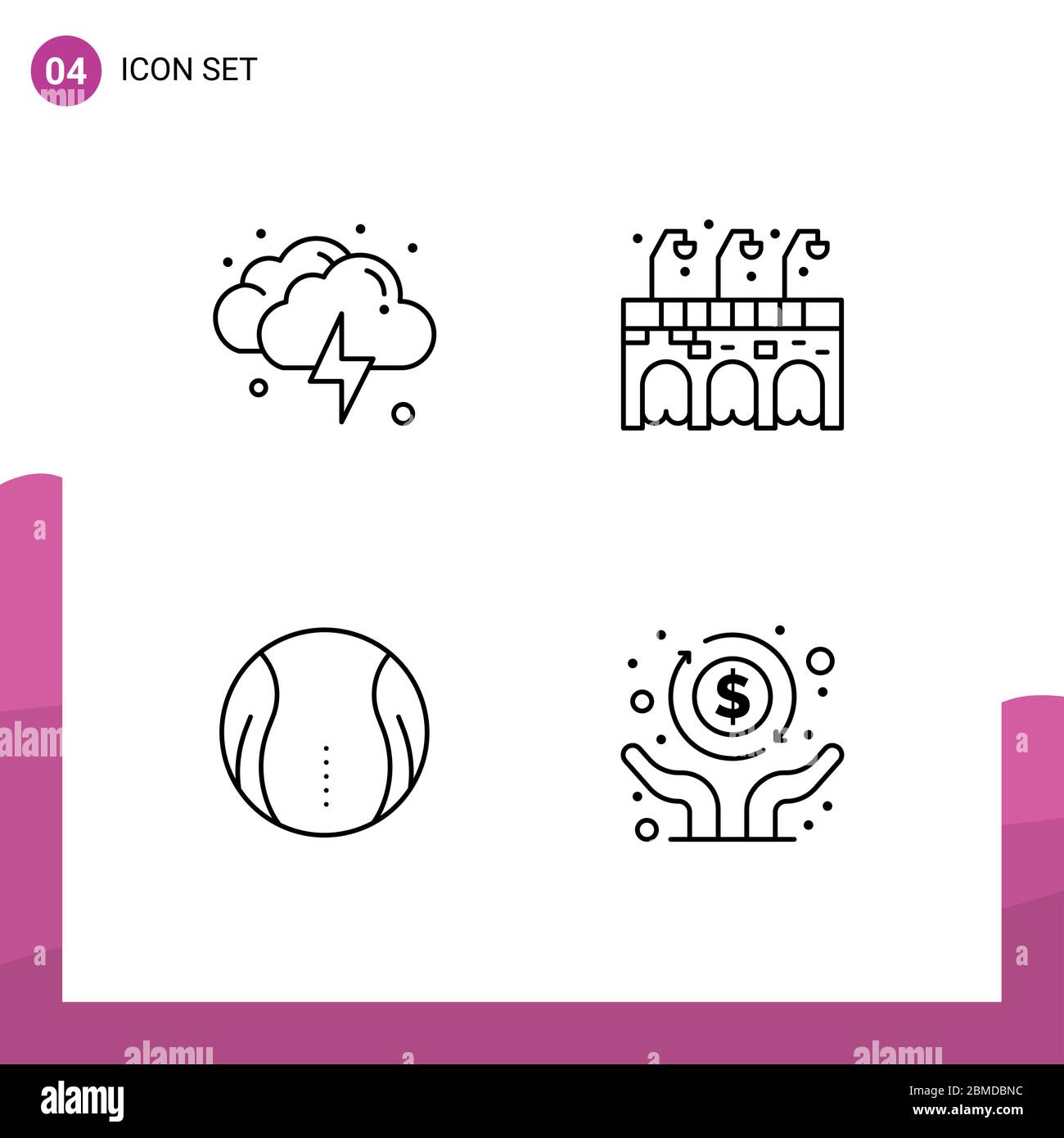 Groupe de 4 panneaux et symboles de couleurs plates filledline pour le cloud, le sport, la météo, la pub, les éléments de conception vectorielle économiques modifiables Illustration de Vecteur