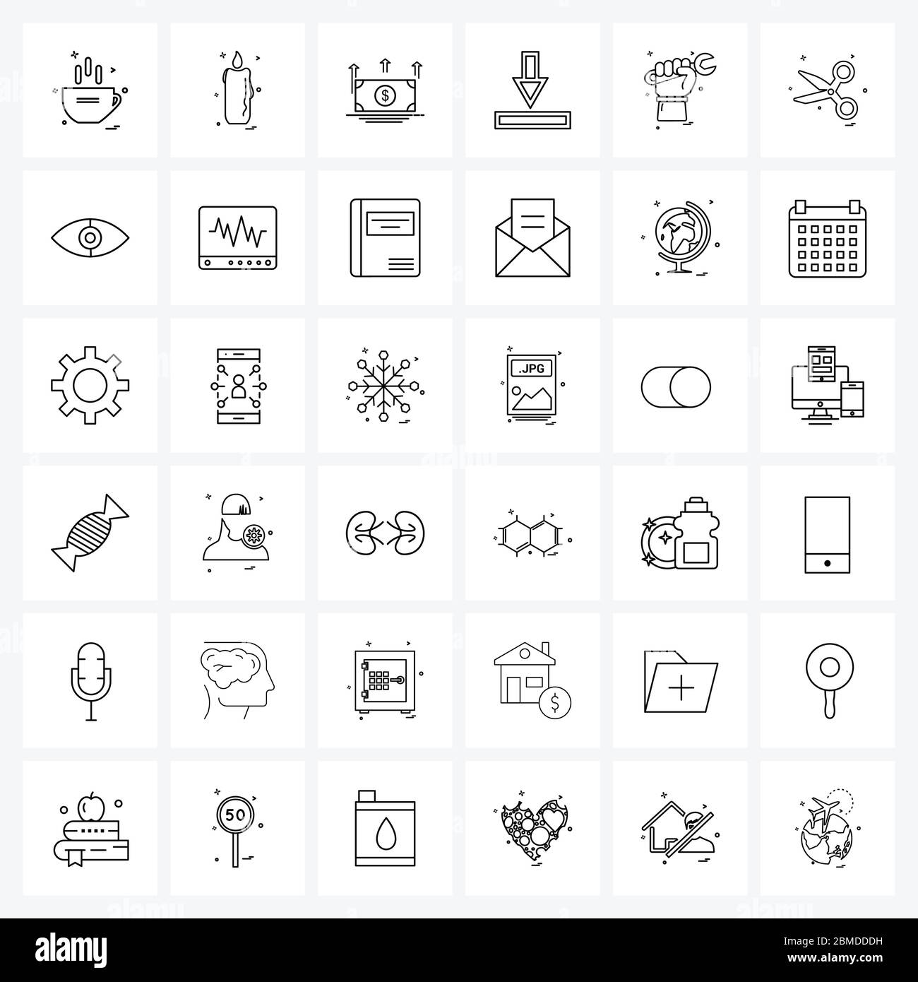 Ensemble de 36 icônes de ligne simple pour le Web et l'impression, telles que clé, main-d'œuvre, dollar, main-d'œuvre, illustration vectorielle Internet Illustration de Vecteur