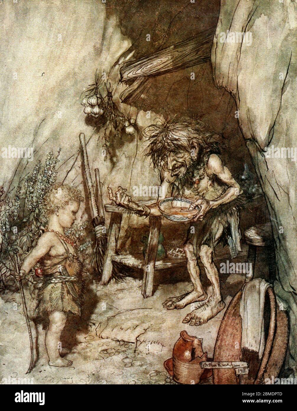 MIME et le bébé Siegfried, de Siegried, l'anneau du Nibuleng, Arthur Rackham, vers 1911 Banque D'Images