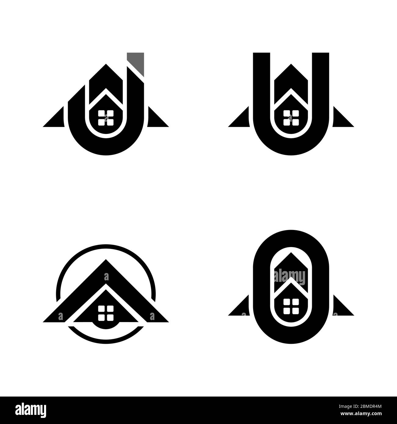 Ensemble de logo de maison, avec lettre initiale J, U, O, concept de design, isolé sur fond blanc. Illustration de Vecteur