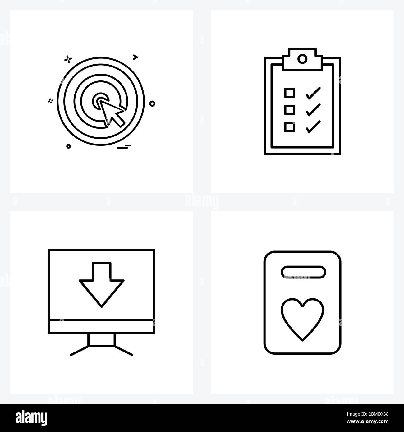 Jeu de 4 icônes de ligne de base de la découpe ; flèche ; focalisée ; finance ; illustration du vecteur vers le bas Illustration de Vecteur