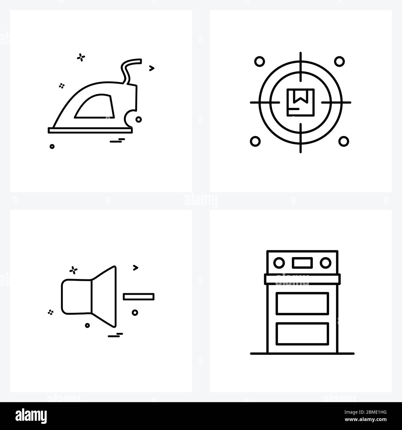 Jeu simple de 4 icônes de ligne telles que fer, volume, électronique, boîte, illustration du vecteur de cuisson Illustration de Vecteur