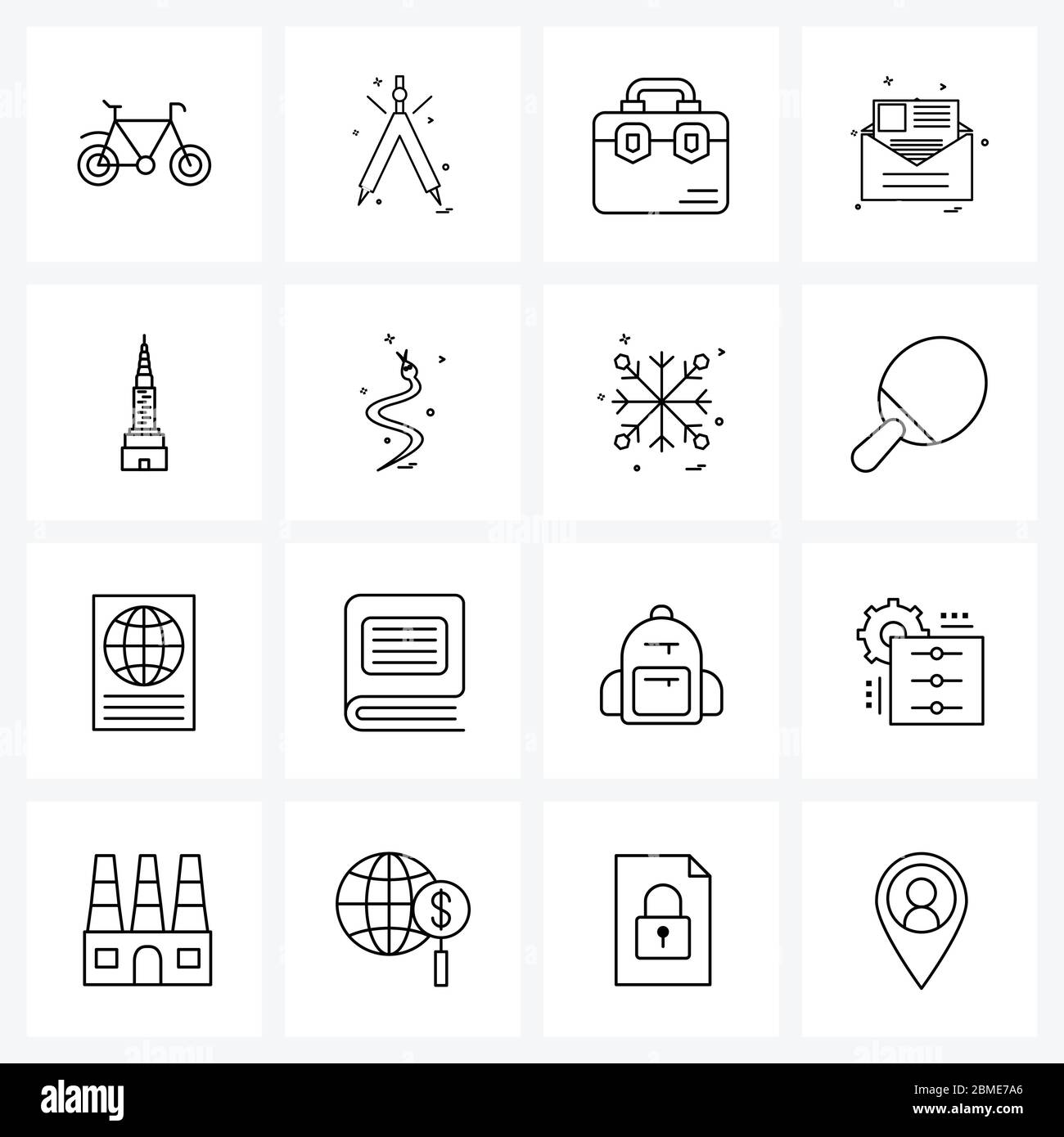 16 icônes vectorielles modifiables et symboles modernes de la ville, de la tour, de la valise, du document, de l'enveloppe Illustration vectorielle Illustration de Vecteur