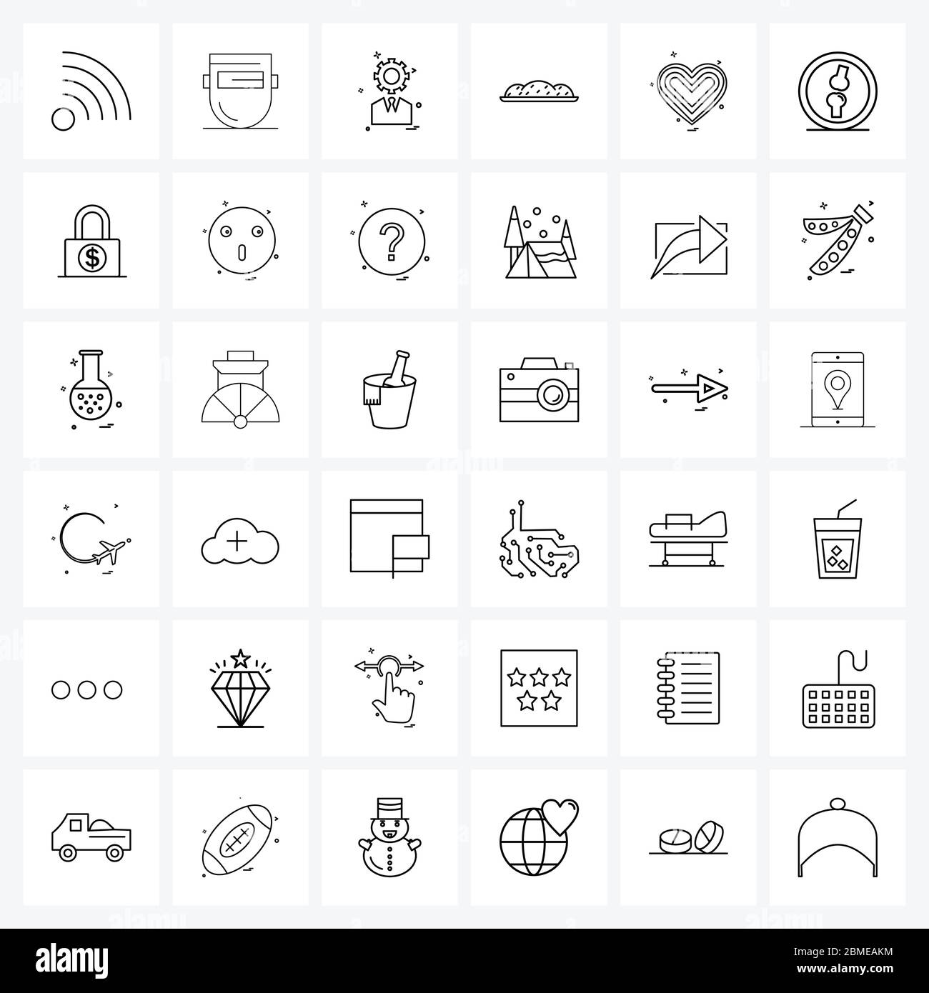 Mobile UI Line Icon jeu de 36 pictogrammes modernes de viande, boules, masque, viande, profil Illustration vectorielle Illustration de Vecteur