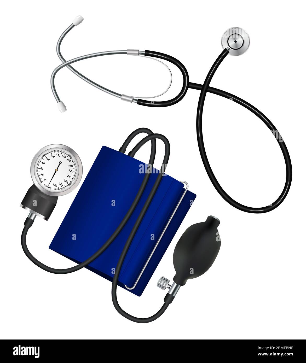 Phonendoscope et tonomètre. Configurez les instruments médicaux pour mesurer la pression artérielle et le pouls. Vecteur. Illustration de Vecteur