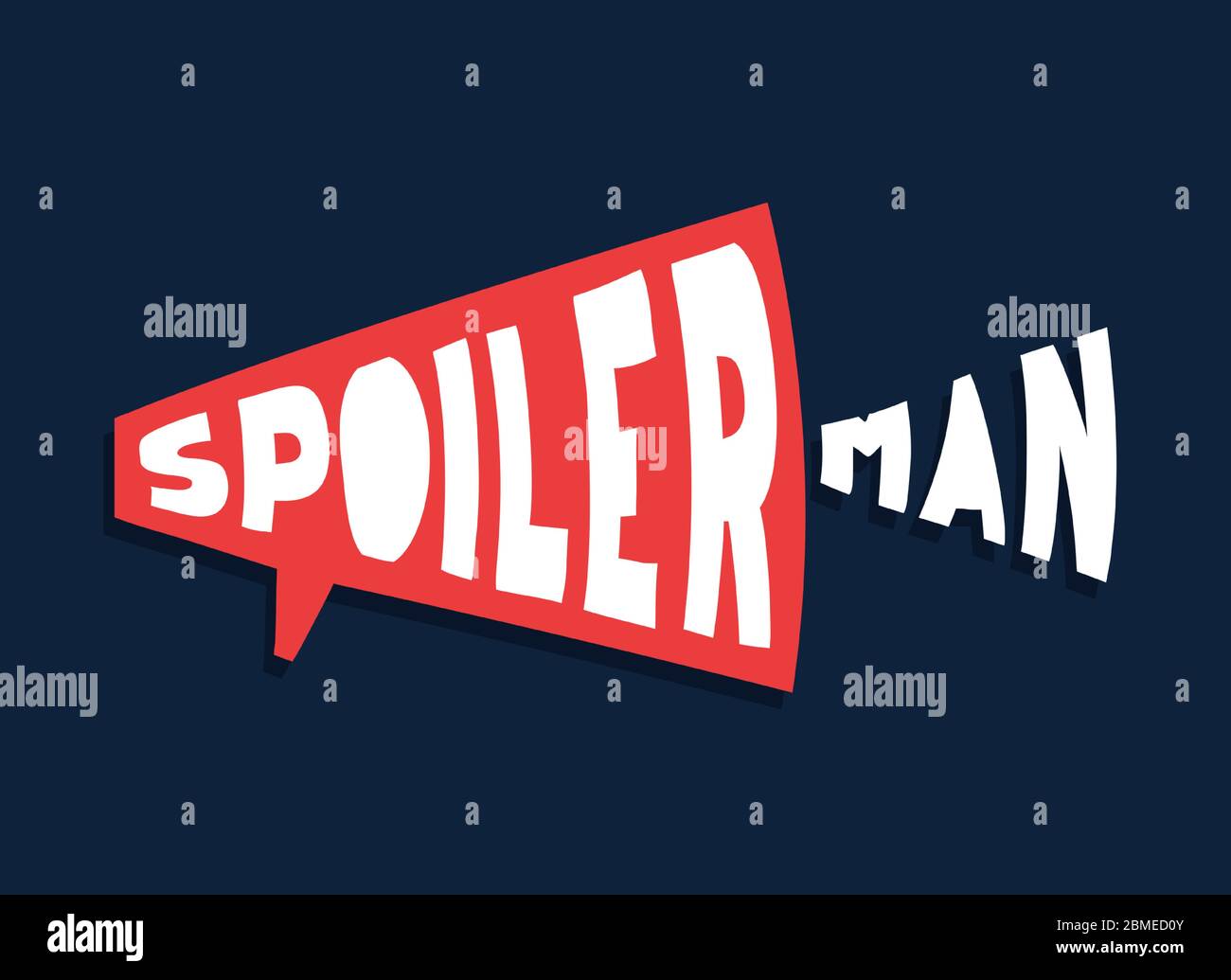Texte « Spoilerman Alert Funny ». Main dessiner style de dessin animé typographie. Spoiler homme logotype autocollant pour votre t-shirt, imprimé, vêtement Illustration de Vecteur