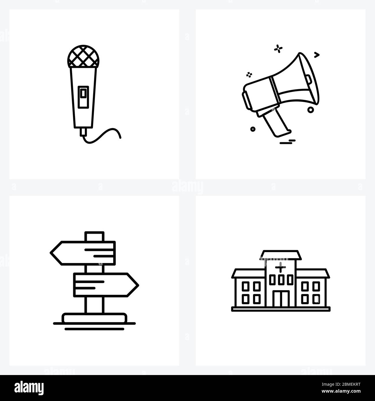 Symboles universels de 4 icônes de ligne moderne du microphone, de la direction, du média, du volume, de l'emplacement Illustration vectorielle Illustration de Vecteur