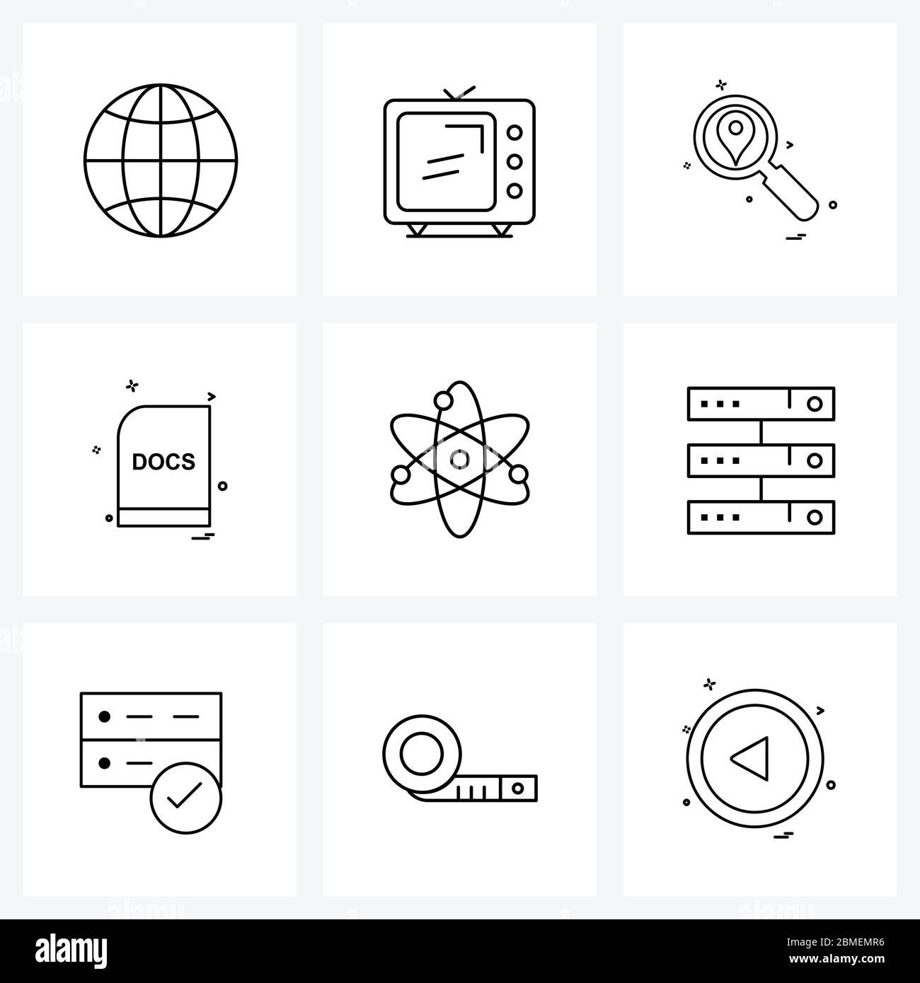Symboles universels de 9 lignes modernes icônes d'Atom, de recherche, de texte, de fichier Illustration vectorielle Illustration de Vecteur