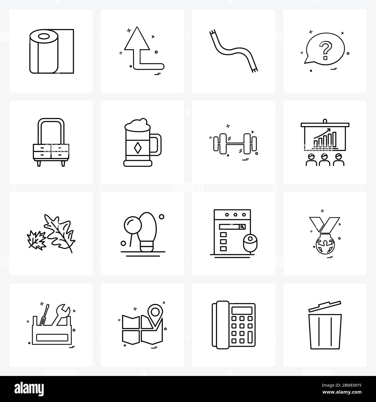 16 Universal Line Icon Pixel Perfect symboles de coffre, sms, silencieux, chat, messages Illustration vectorielle Illustration de Vecteur