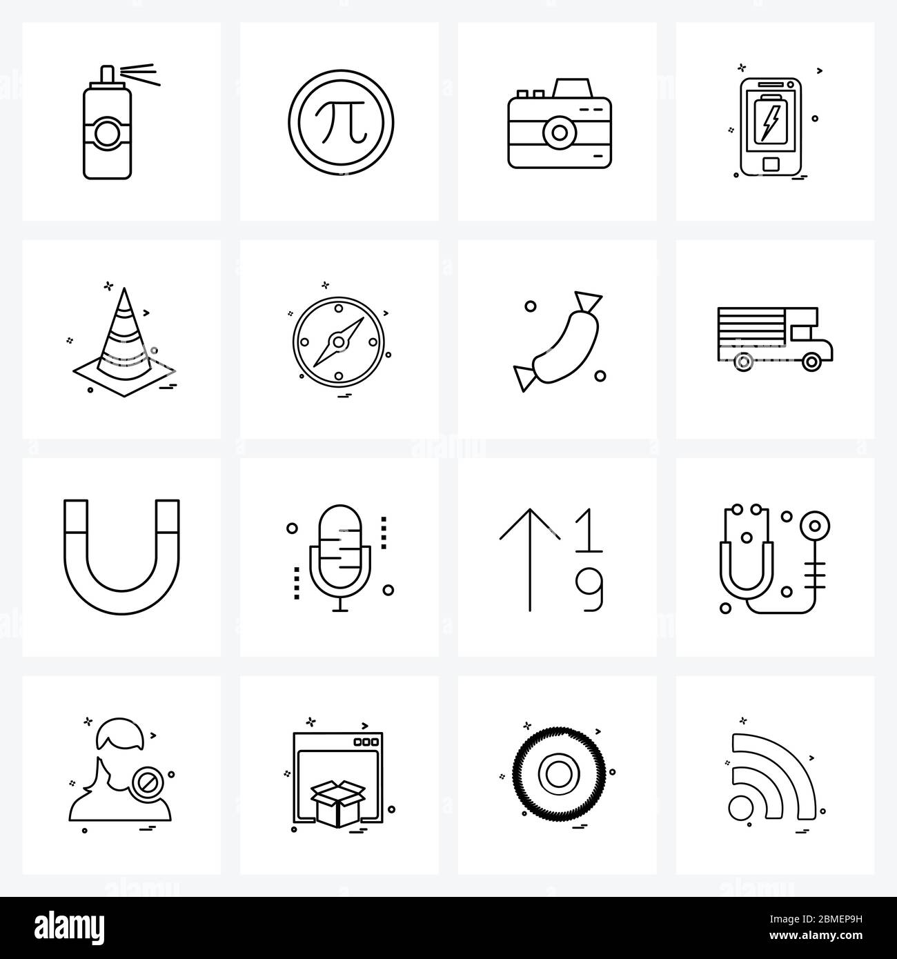 Jeu d'icônes vectorielles de 16 symboles de ligne pour le renvoi, le cône, le caméscope, le smartphone, l'illustration vectorielle mobile Illustration de Vecteur