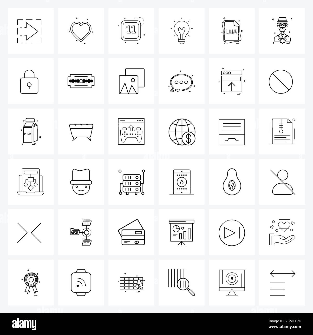36 Universal Line Icon Pixel Perfect symboles du type de fichier, travail, date, bureau, Idea Vector Illustration Illustration de Vecteur