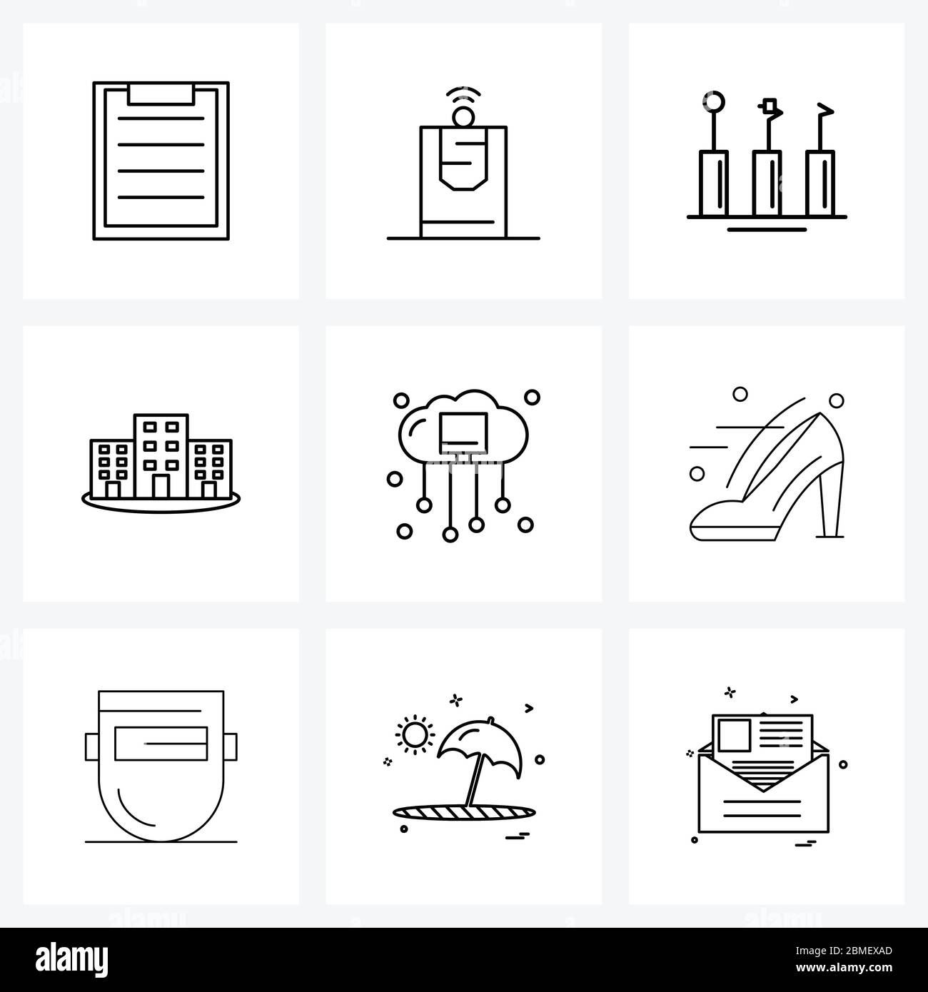 9 Universal Line Icon Pixel Perfect symboles de calcul, tour, dentaire, immobilier, vecteur de dent Illustration Illustration de Vecteur