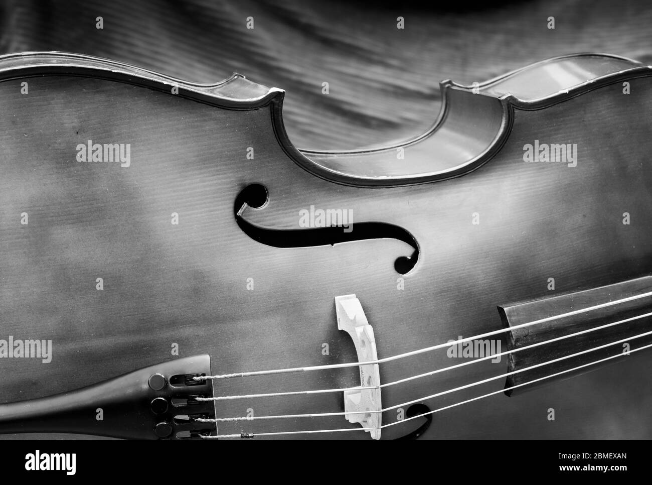 Trou de f et pont de violoncelle en noir et blanc Banque D'Images