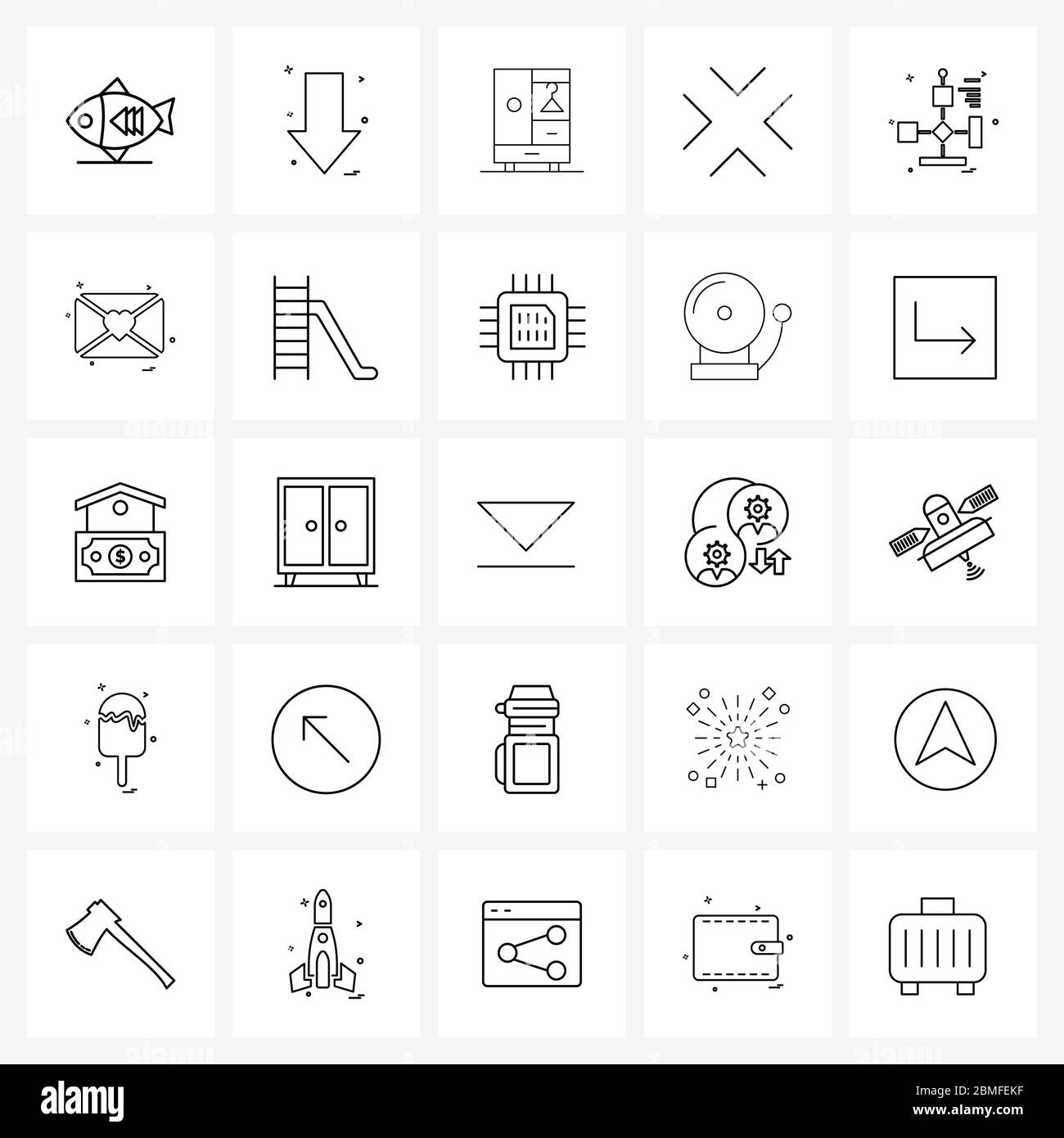 25 Universal Line Icon Pixel Perfect symboles des symboles, diagramme, armoire, plein écran, flèche Illustration vectorielle Illustration de Vecteur