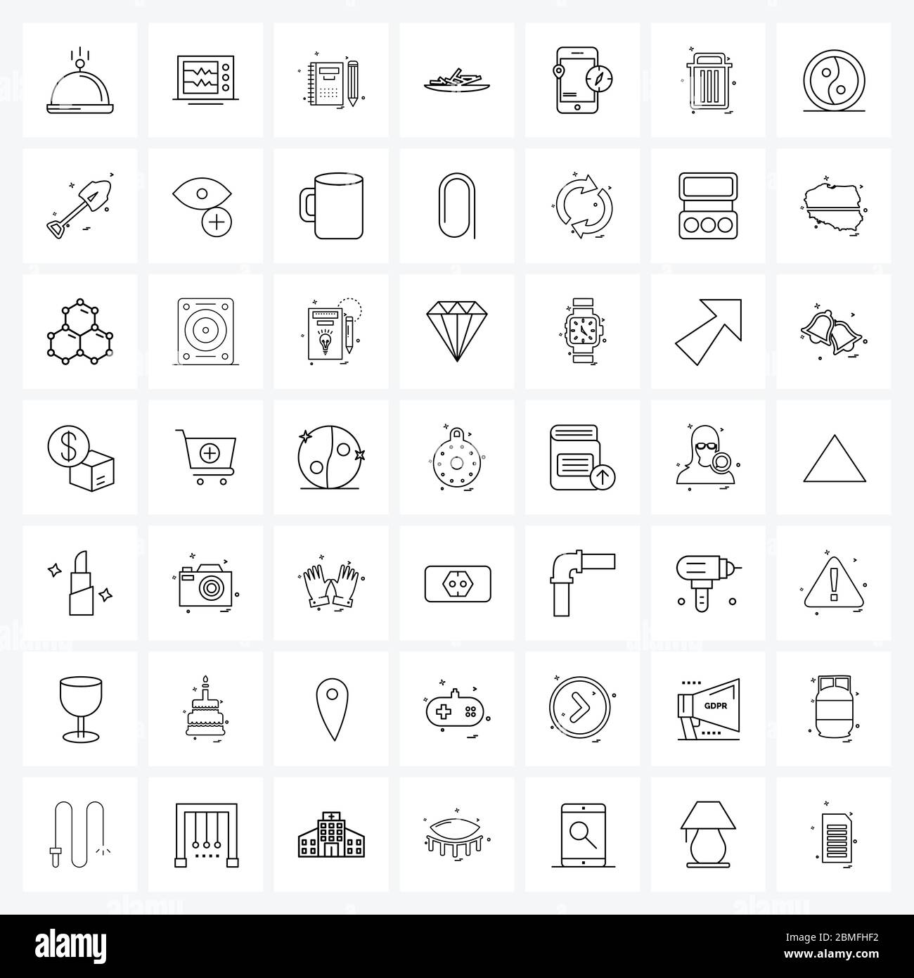 49 icône de ligne d'interface ensemble de symboles modernes sur le pointeur de carte, la boussole, l'éducation, les puces, les frites Illustration vectorielle Illustration de Vecteur
