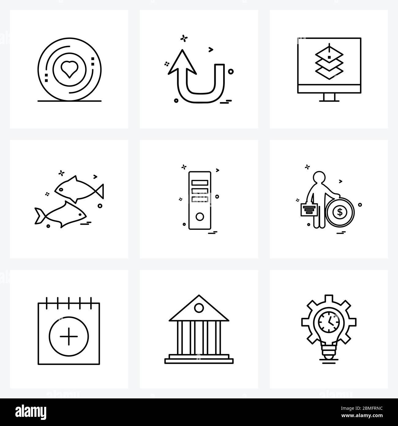 Symboles universels de 9 lignes modernes icônes de moniteur, mer, design, étang à poissons, structure Vector Illustration Illustration de Vecteur