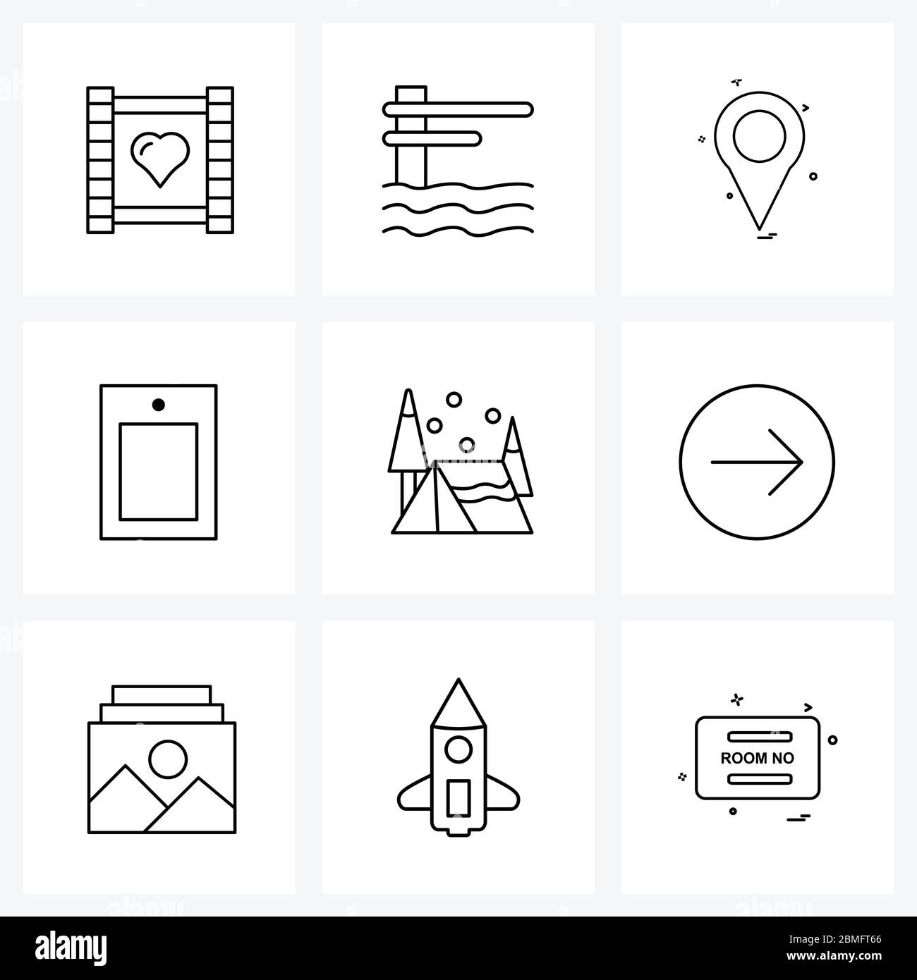 Ensemble de 9 icônes de ligne simple de camping, android, navigation, téléphone, illustration vectorielle Illustration de Vecteur