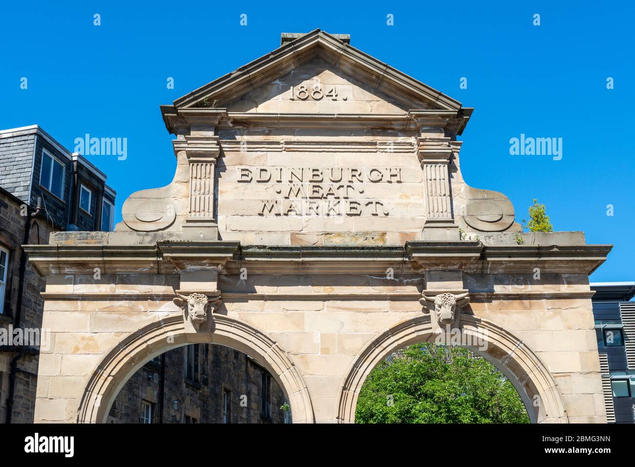 Vestiges de l'ancien marché de la viande d'Édimbourg (1884) sur Fountainbridge à Édimbourg, en Écosse, au Royaume-Uni Banque D'Images