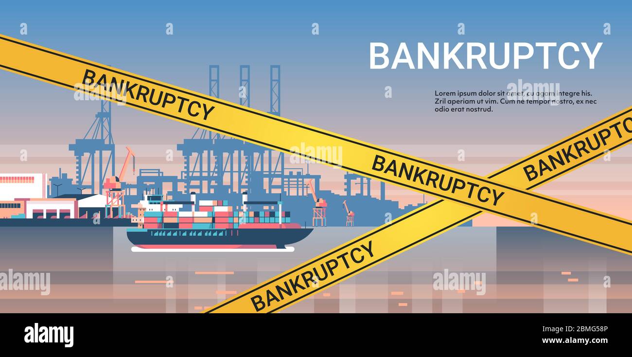 port maritime industriel avec bande jaune de faillite coronavirus pandémie de quarantaine covid-19 concept cargo logistique navire copier espace horizontal illustration vectorielle Illustration de Vecteur