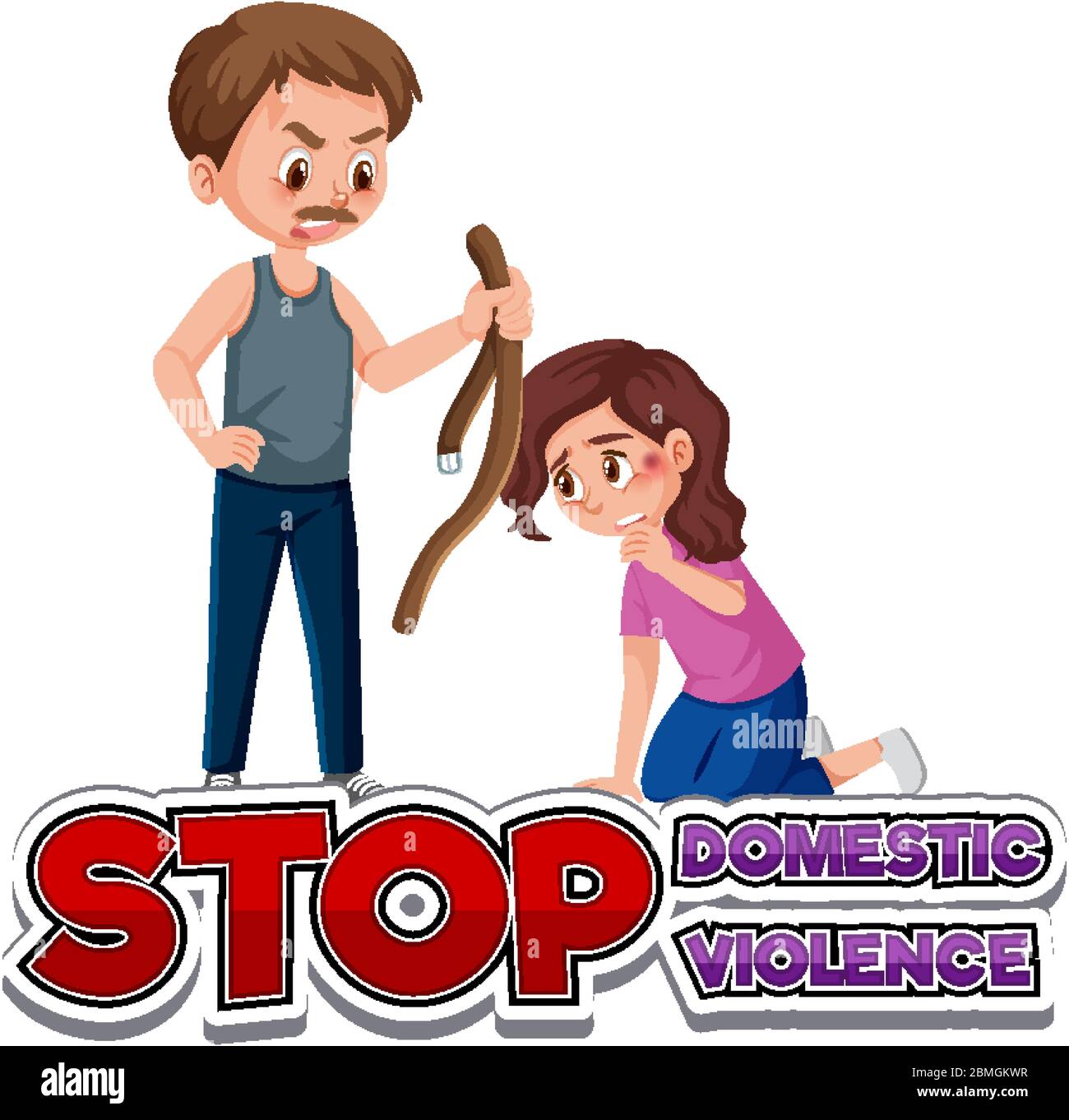 Arrêter la violence domestique police de conception avec homme intimidation femme illustration Illustration de Vecteur