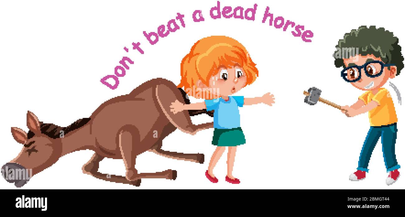 Idiome anglais avec description de l'image pour ne pas battre un cheval mort sur fond blanc illustration Illustration de Vecteur