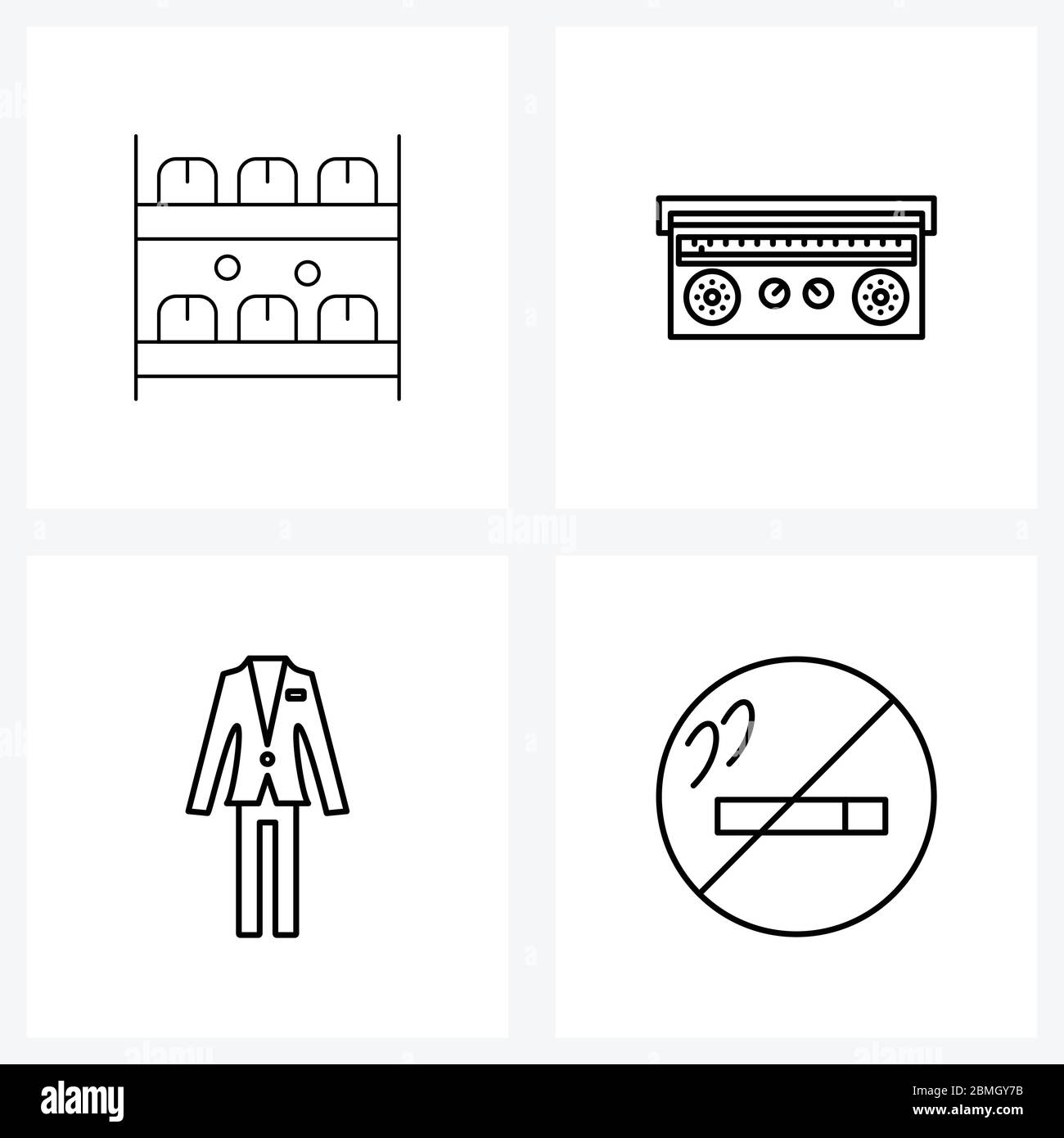 Ensemble simple de 4 lignes icônes telles que paquet, robe, shopping, médias, Love Vector Illustration Illustration de Vecteur