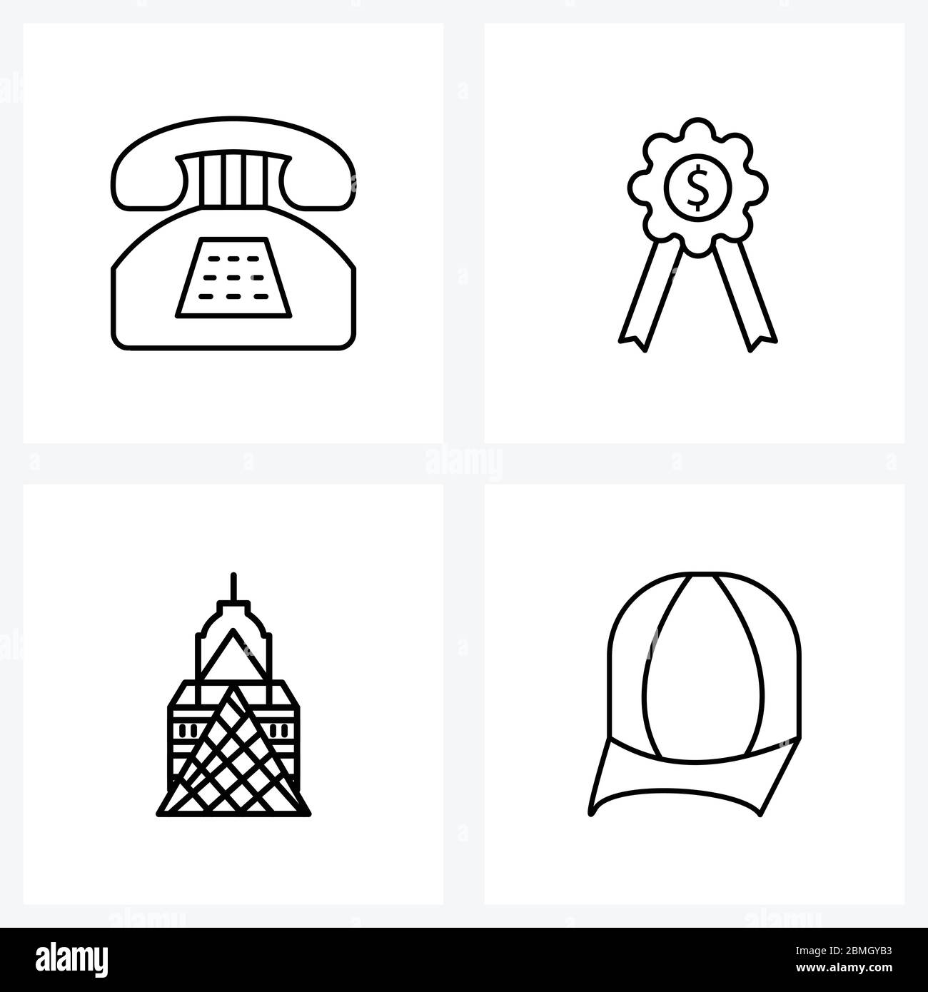 Ensemble de 4 icônes de ligne moderne de téléphone, repère, sonnerie, récompense, illustration de vecteur de cap Illustration de Vecteur