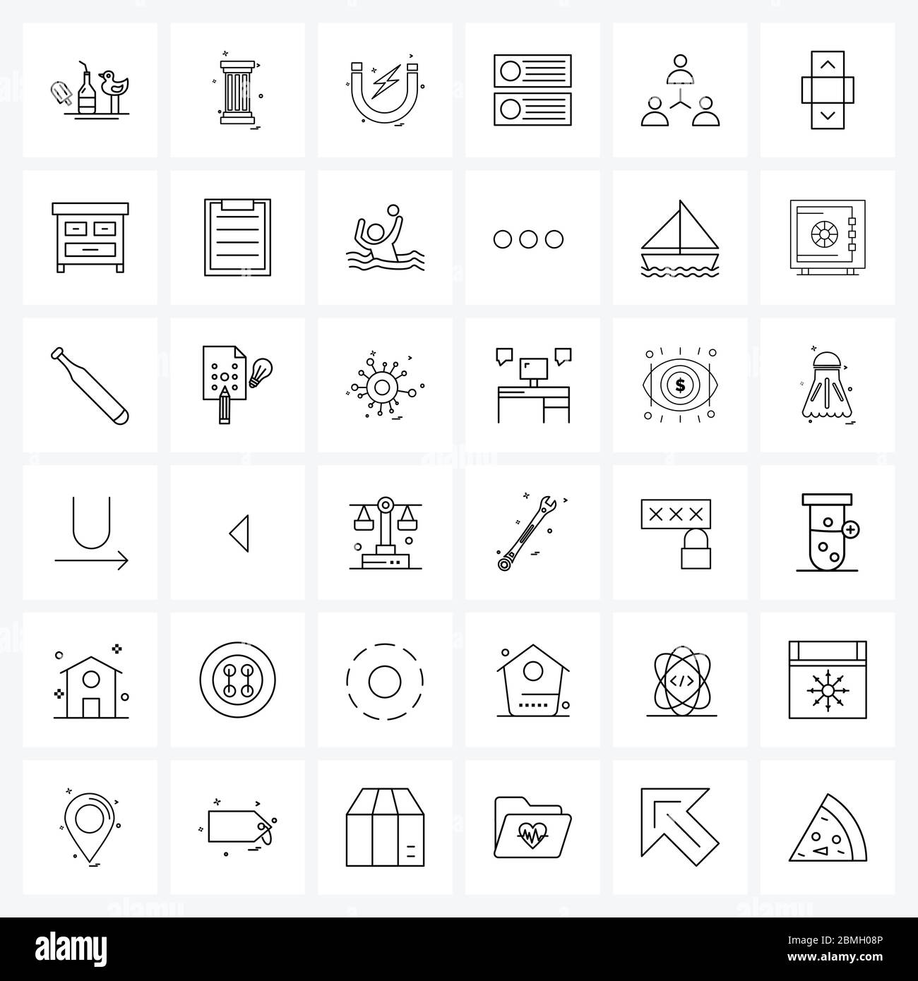 Icône de ligne d'interface utilisateur mobile ensemble de 36 pictogrammes modernes d'avatar, serveur, aimant, réseau, données Illustration vectorielle Illustration de Vecteur