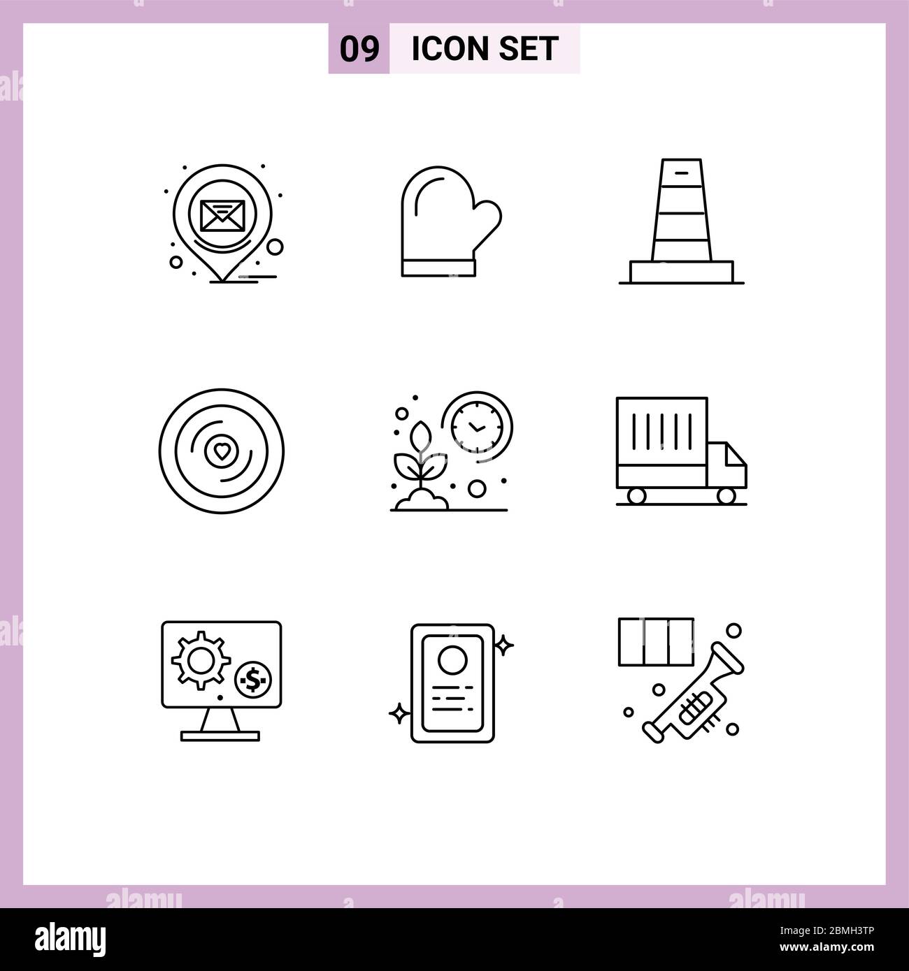 Stock Vector Icon Pack de 9 symboles et signes de ligne pour la ferme, l'amour, le four, le cœur, sous éléments de conception vectorielle modifiables Illustration de Vecteur