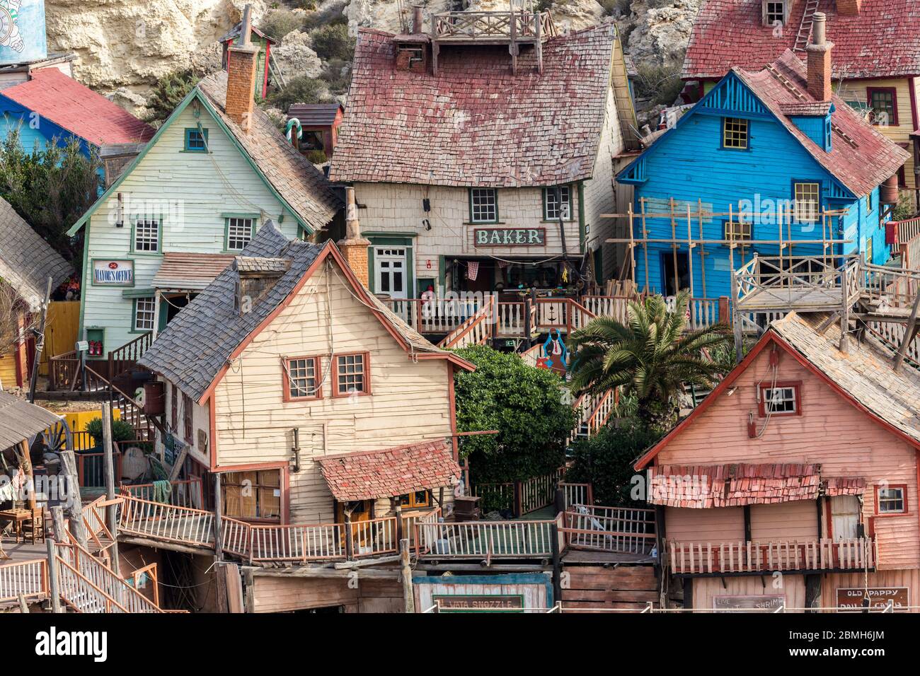 Popeye's Village, un ensemble de films maintenant utilisé comme une attraction touristique, Malte Banque D'Images