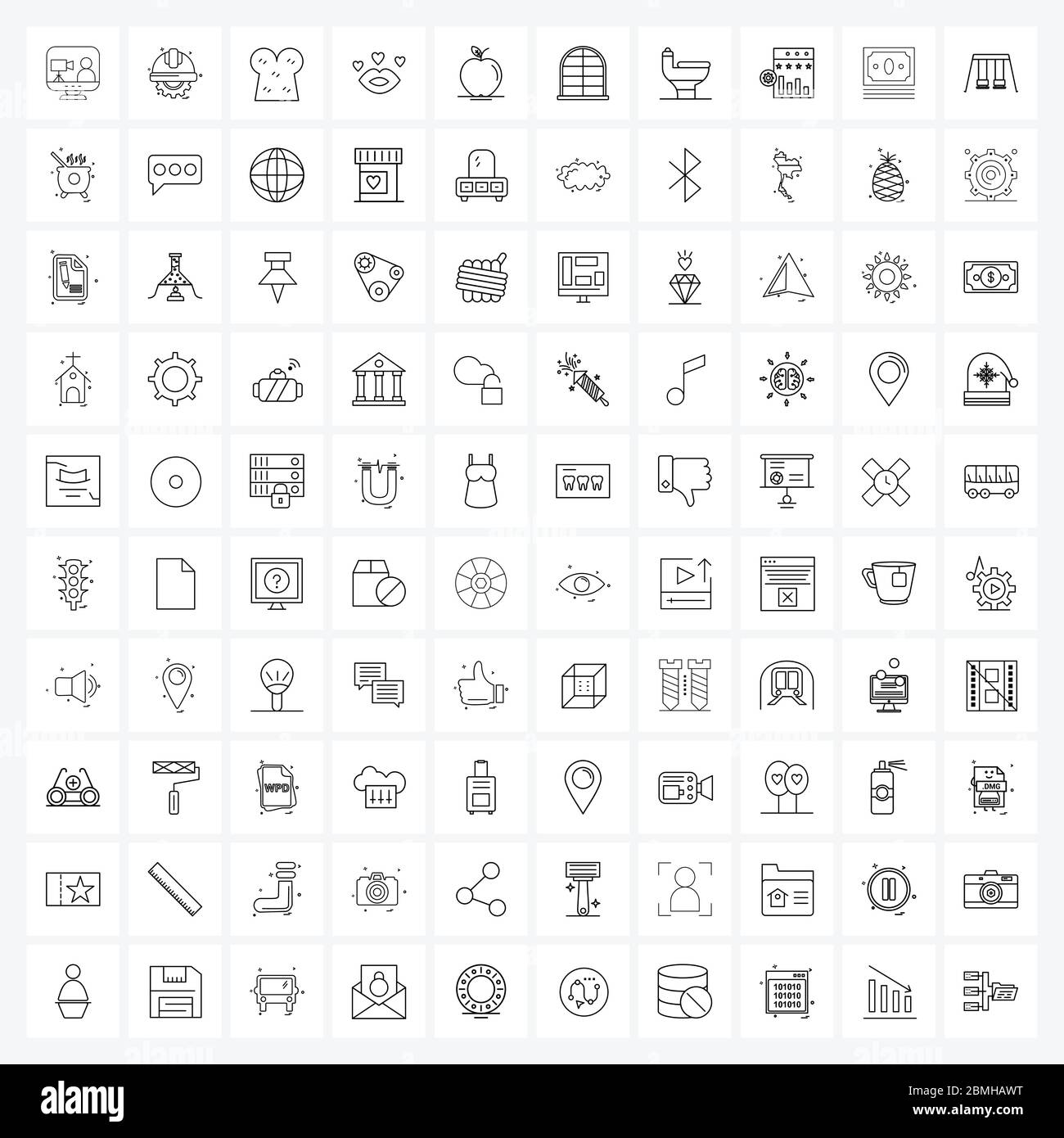 Mobile UI Line Icon Set de 100 pictogrammes modernes de pomme, Valentin, équipement, amour, restaurant Vector Illustration Illustration de Vecteur