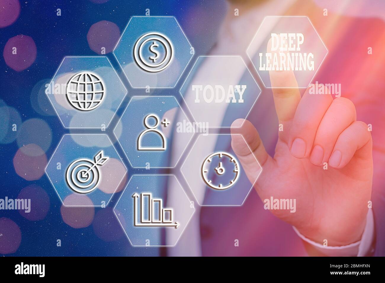 Note de rédaction montrant l'apprentissage en profondeur. Concept métier pour les abstractions hiérarchiques Artificial Intelligence Algorithm Banque D'Images