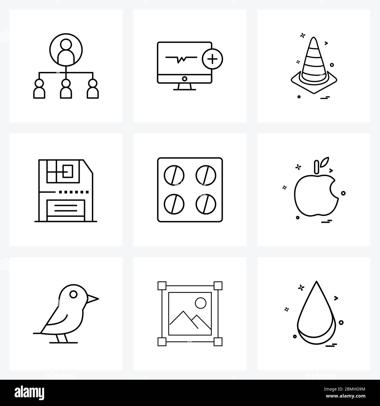 9 Universal Line Icon Pixel Perfect symboles de la médecine, des comprimés, de la médecine, de la communication, de la disquette vecteur Illustration Illustration de Vecteur