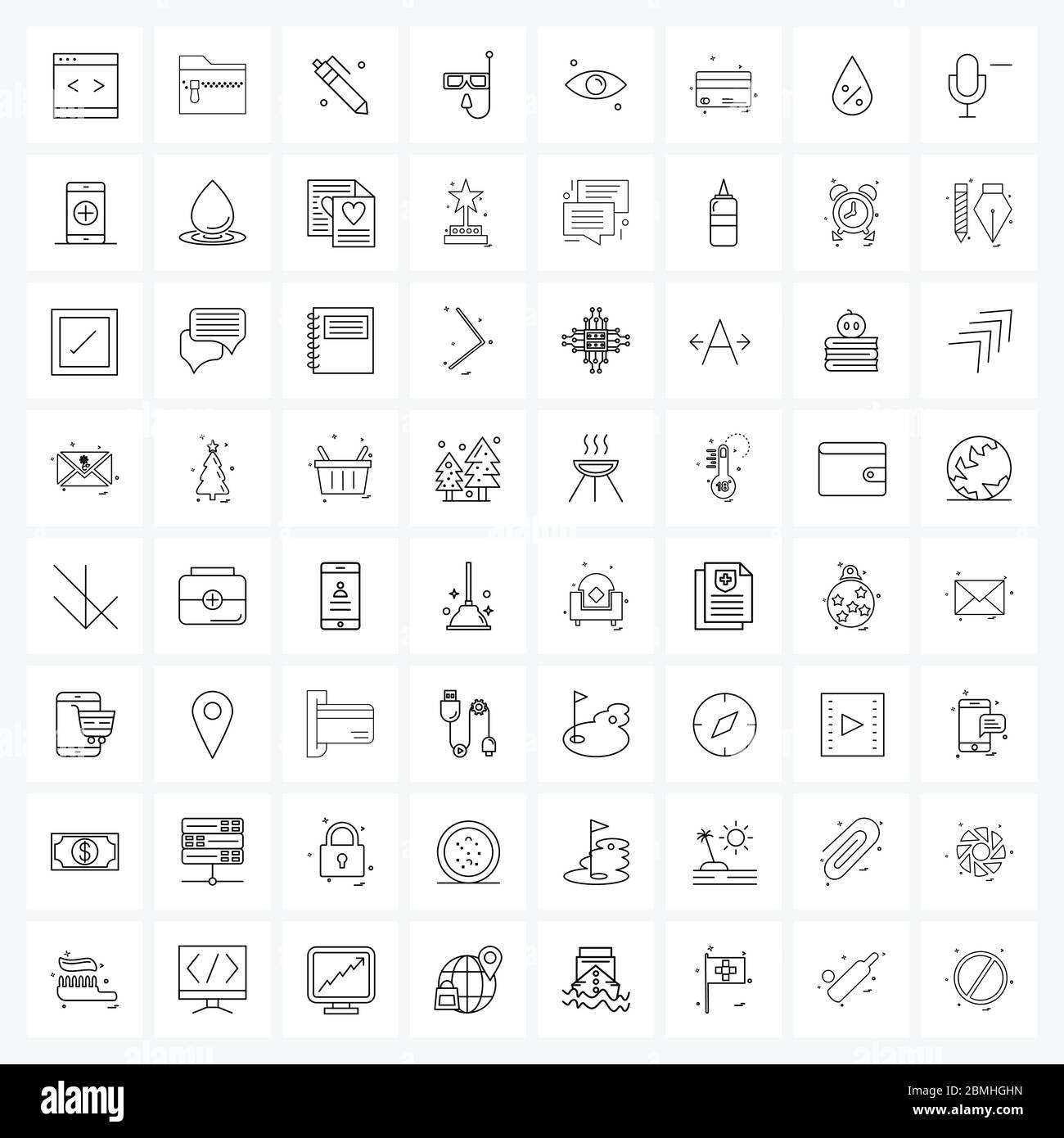 Ensemble simple de 64 icônes de ligne telles que globe oculaire, mer, crayon, nautique, masque de plongée Illustration vectorielle Illustration de Vecteur