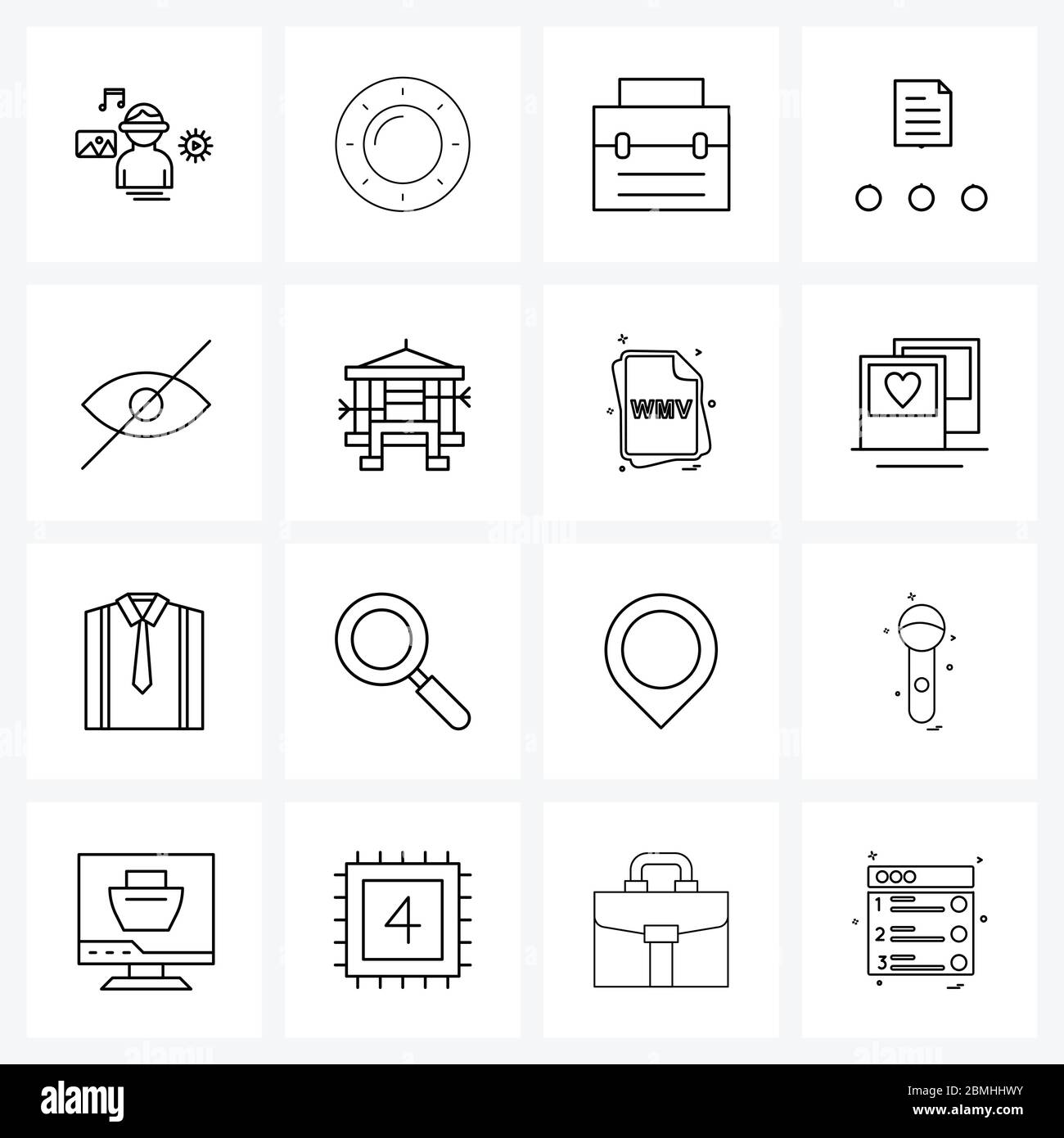 Jeu simple d'icônes à 16 lignes telles que décapsulage, masquage, porte-documents, œil, illustration vectorielle de fichier Illustration de Vecteur