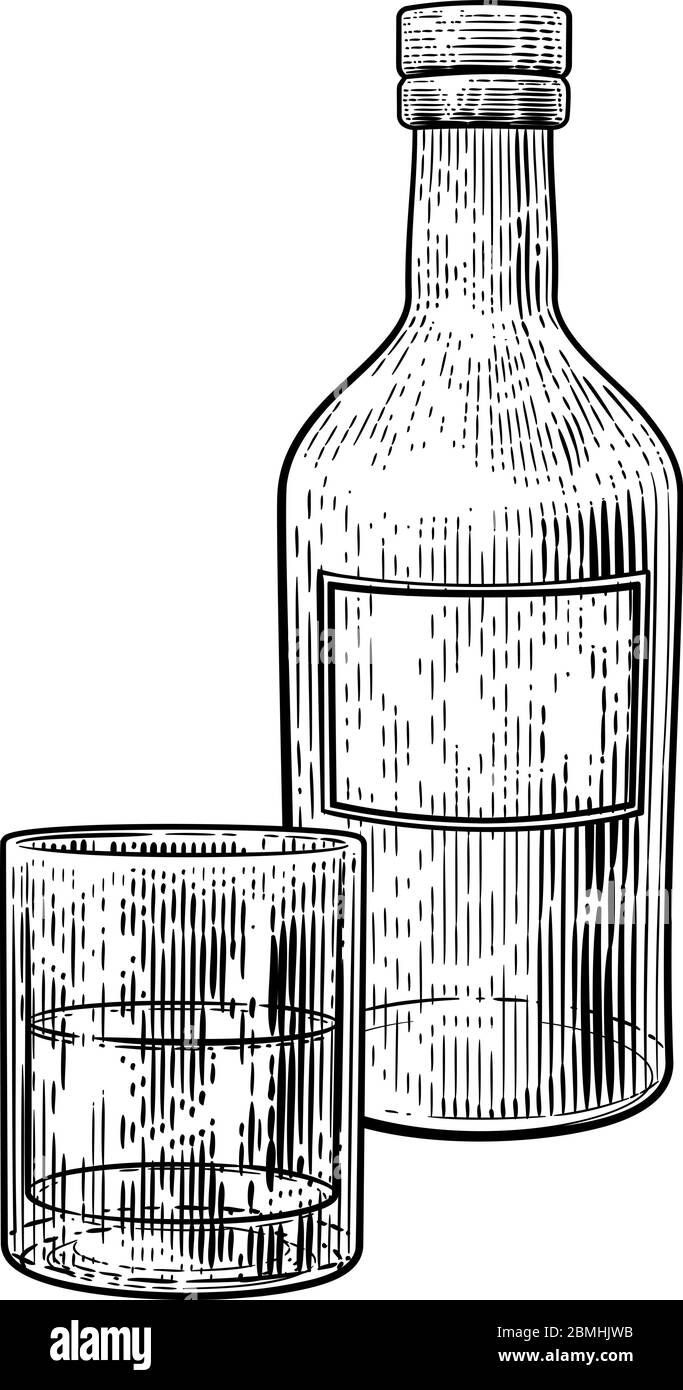 Verre et bouteille de style boisée vintage Illustration de Vecteur