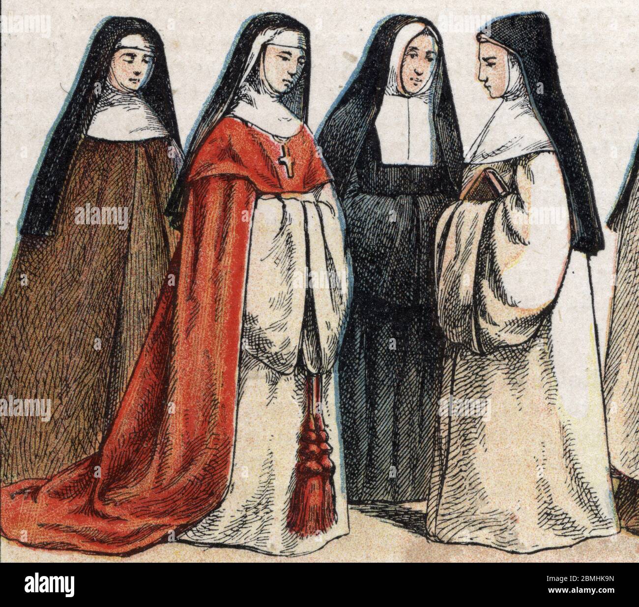 Costumes religieux : de g a d portrait d'une religieuse de l'ordre des Clarisses (Pauvres dames), une franciscaine de Sainte Marie des Anges (francisc Banque D'Images