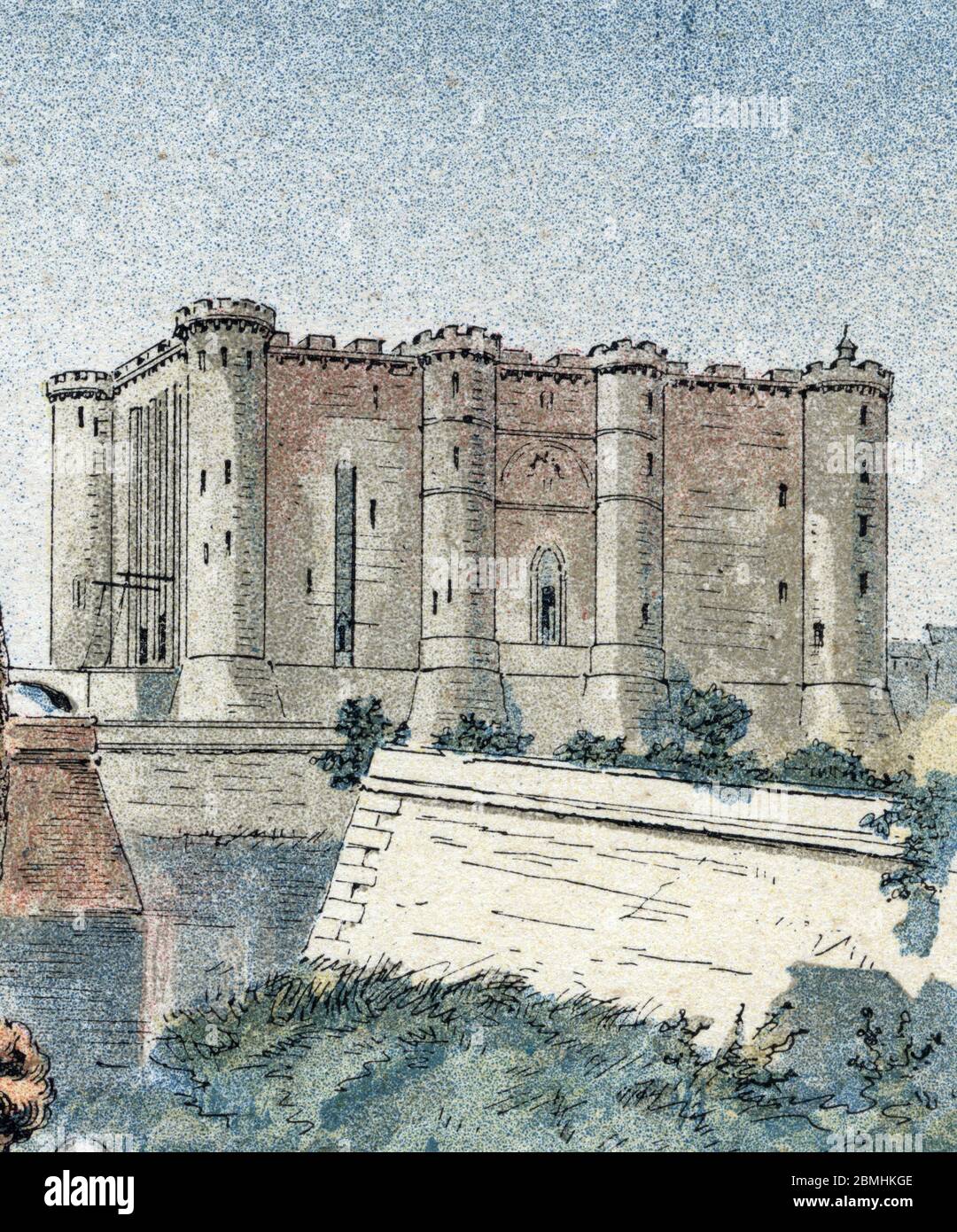 Vue de la forteresse de la Bastille, interprétation au 14eme siecle, a Paris - (la forteresse de la Bastille, Paris) Gravure tiree de 'les francaises illue Banque D'Images