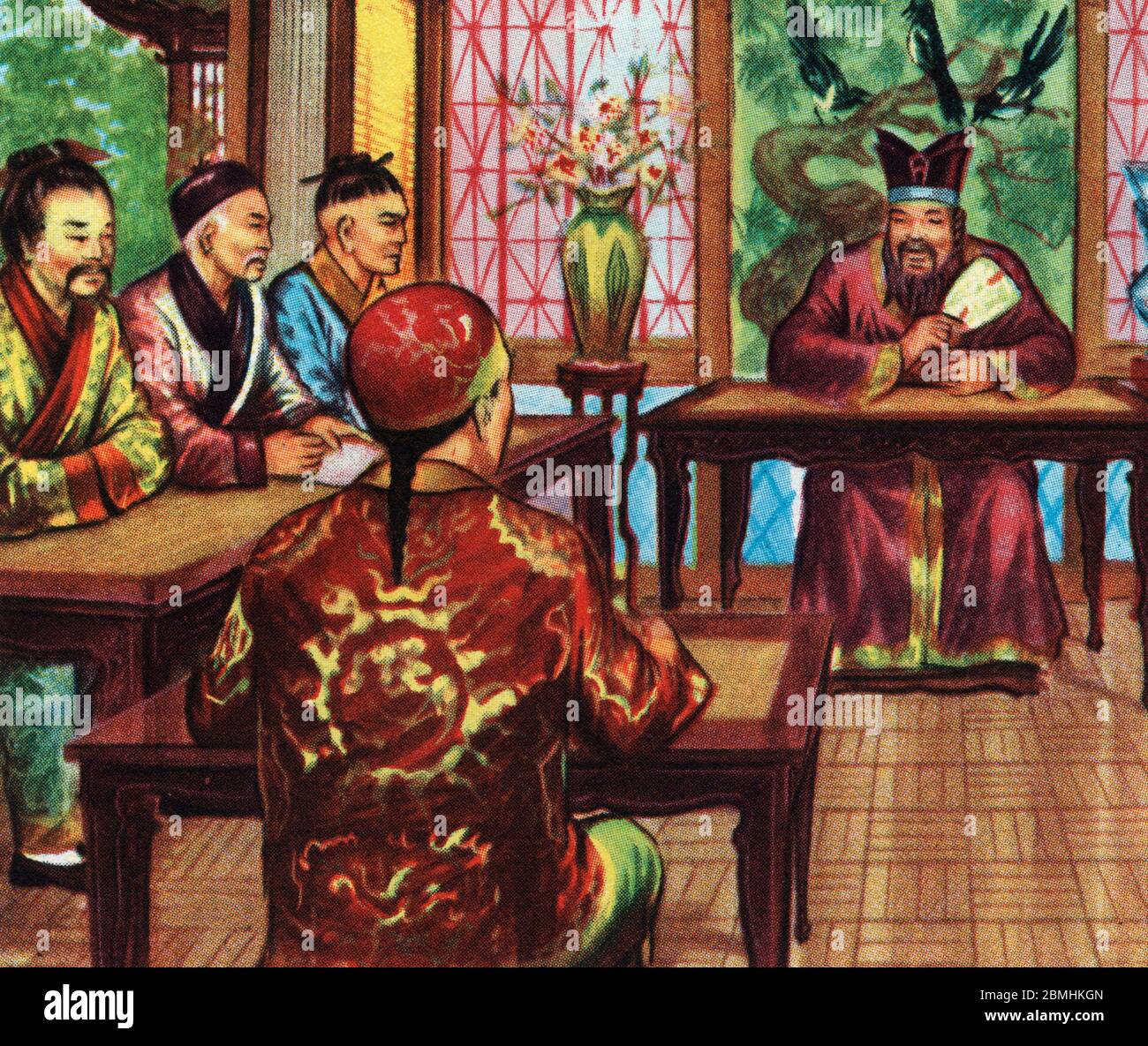 Portrait du philosophique chinois Confucius (ou Kong Fu ZI ou KongZI) (551-479 avant JC), ensérant et préchant devant ses disciples - Confucius (551-47 Banque D'Images