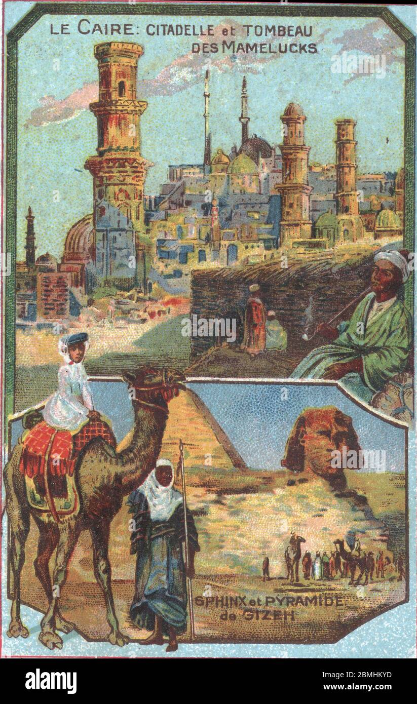 Tourisme de luxe : visites occidentaux en visite en Égypte, en haut la citadelle de Saladin et le tombeau des Mamelouks au Caire, en bas le sphinx e Banque D'Images