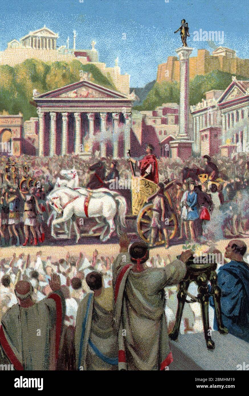 'Le cortege triomphal de Jules Cesar (Giulio Cesare ou Caius Julius Caesar) homme politique et ecrivain romain, (100-44 avant JC) a Rome de retour d'O Banque D'Images