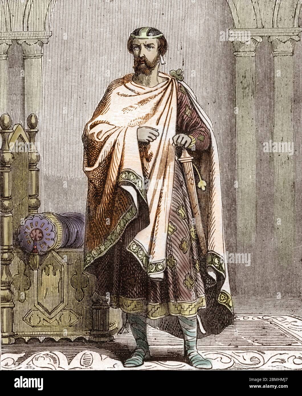 'Portrait de Lothaire Ier (795-855), empereur d'Occident (Portrait de Lothair I ou Lothar I Emperor of the Romans (817-855) Gravure tiree de 'Histoir Banque D'Images