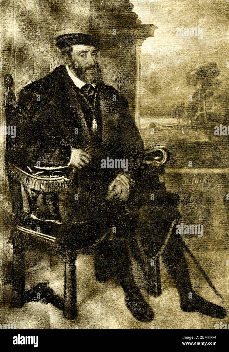 Portrait du XVIe siècle de Charles V (1500-1558), empereur romain, archiduc d'Autriche et roi d'Espagne et d'Allemagne. Il fut également seigneur des pays-Bas, duc de Bourgogne et chef de la Maison des Habsbourg Banque D'Images