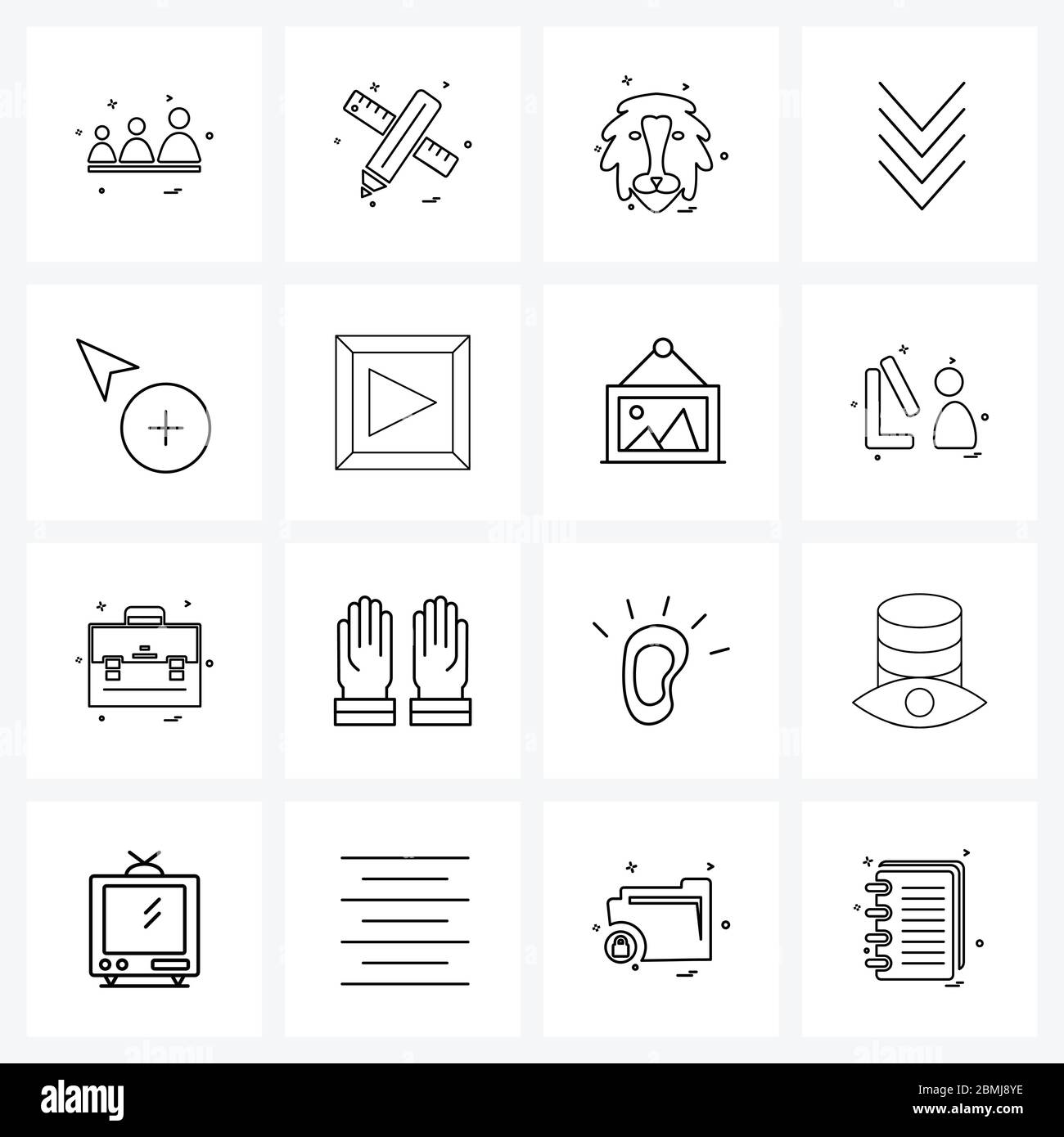 Jeu de 16 pictogrammes modernes de curseur, utilisateur, lion, interface, flèche illustration vectorielle de l'interface mobile UI Line Illustration de Vecteur